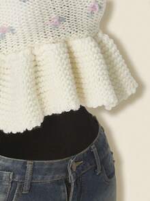 SHEIN ICON Top tricoté court avec broderie florale décontractée