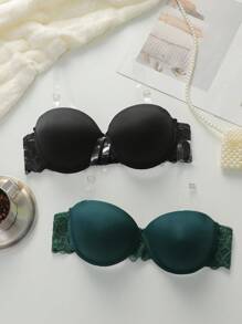 SHEIN 2pcs/Set Women Lace Patchwork Underwire Bra - Multicolor - View 3