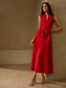 MOTF PREMIUM BOW DECOR STRUCTURED SLEEVELESS DRESS - Red - View 5