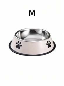 1PC大容量不锈钢宠物碗带爪印图案防滑耐用狗碗适用于中大型犬喂食饮水碗宠物用品狗配件宠物爱好者礼物 - 白色 - 查看 14