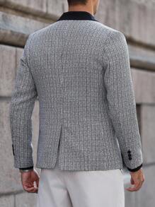 Manfinity Bizformal Áo khoác nam cổ ve kẻ caro tay dài cài một hàng khuy thường ngày Áo khoác nam Áo khoác nam Áo khoác nam thời trang nam - Đen và trắng - Xem 2