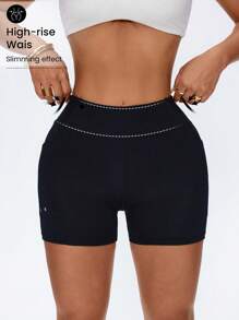 SHEIN Sports 夏季运动户外跑步健身运动短裤 - 黑色 - 查看 3