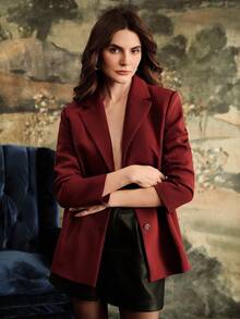 Anewsta 都市时尚优雅翻领长袖廓形女式西装外套 - 紅木色 - 查看 6