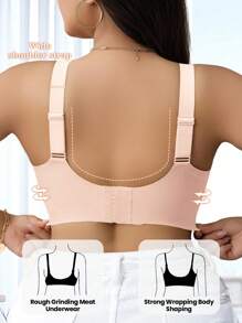 NudeFit Sujetador sin costuras para mujer de talla grande con tiras de gel, apoyo suave y inalámbrico con copa con molde - Rosa coral - Ver 2