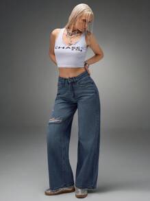 CasuGlow LOW WAIST VINTAGE CUTOUT CASUAL LOOSE JEAN - Blue - View 4