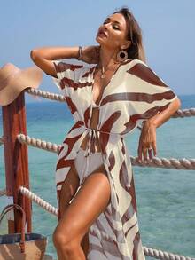 Swim Vcay Dam Sommarsemester Zebra Mönstrad Mesh Lång Kimonokofta - Multifärgad - Visa 1