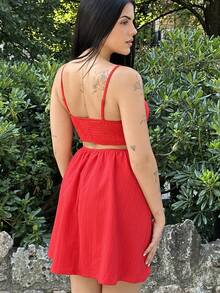 Lucia Bellido WYWH Women's Vacation Hollow Out V-Neck Sleeveless White Dress, Summer Dress - Red - View 2