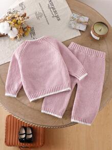SHEIN Vintaside Kids 2pcs Baby Girls' Embroidered Sweater & Wide Leg Pants Set, Casual Everyday Matching Knit Outfit Suitable For Playground, Family Activities, Outdoor Photography Baby Girl Knitted Outfits Baby Girl Warm Sets Knit Two Piece Toddler Toddler Girl Knitted Sweater Set Baby Girl Sweater And Pants Set Cozy Baby Girl Knit Set Baby Set Autumn Winter Season Toddler Girl Knit Set Baby Girl Sweater Set Baby Girls Winter Clothes Baby Girls Fall Clothes Baby Girl Fall Outfits