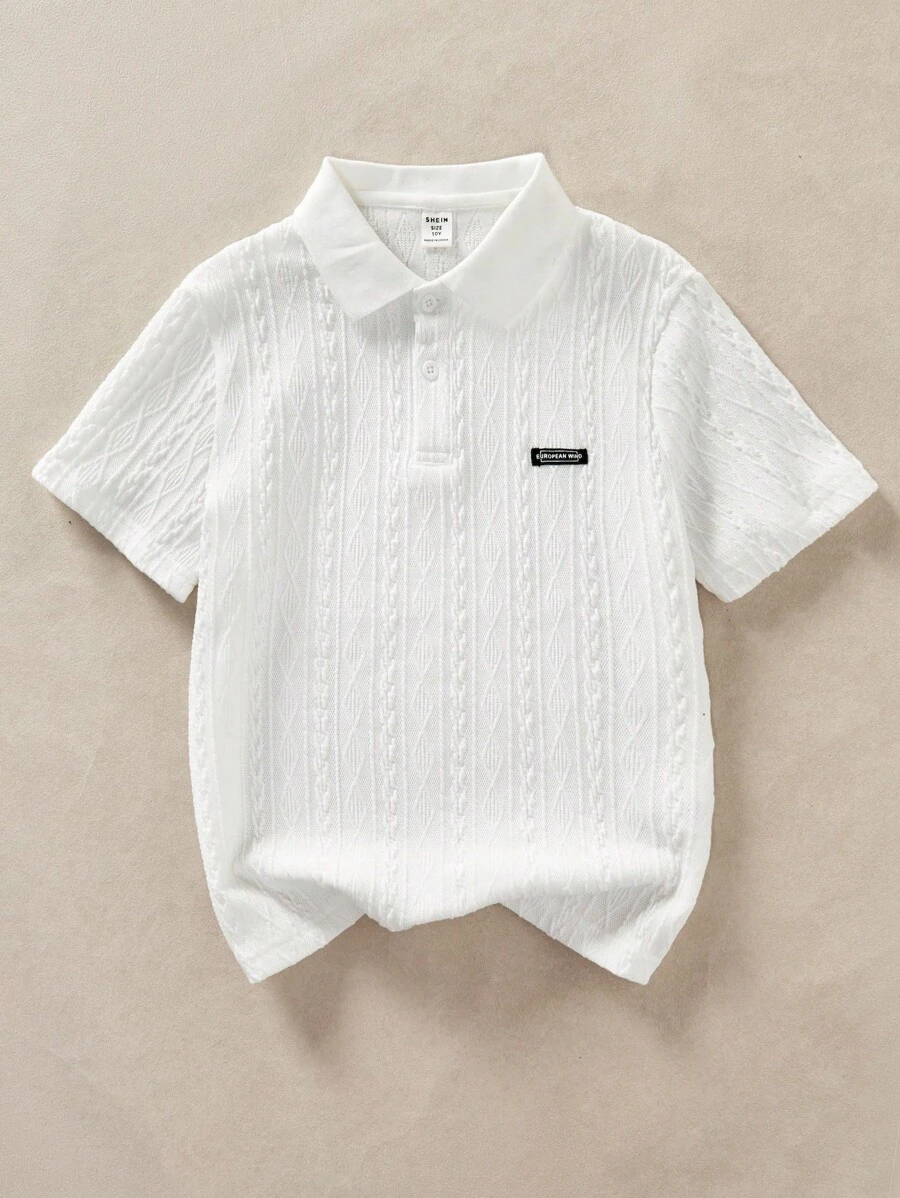 Mirajuku Boys' Casual Textured Polo Shirt, Collared T-Shirt, Fashion Summer New Arrival Boys Knit Polo Shirt Boys Short Sleeve Polo Shirt Boys Collared Knit Shirt Toddler Polo Shirt - White - View 1