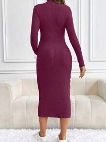 SHEIN 孕妇装简约休闲纯色保暖罗纹针织连衣裙，秋季 - 紫色 - 查看 2