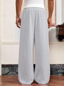 SWAVVY Men's Woven Casual Loose Straight Leg Solid Color Pants - Grey - View 4