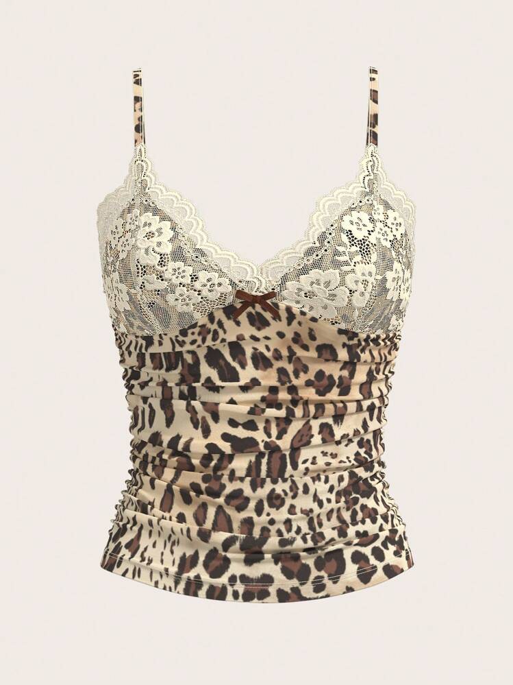 SHEIN ICON Débardeur en dentelle à imprimé léopard et contraste de tigre pour l'été