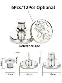 6 Piezas/12 Piezas Juego de Botones de Repuesto para Jeans de 17mm Sin Costura, Kit de Reparación de Botones de Metal Desmontables para Jeans, Combo para San Valentín, Boda, Cumpleaños, Botones, Costura, Suministros de Costura, Accesorios de Costura, Suministros para Manualidades, DIY, Manualidades para Adultos - Plateado - Ver 2