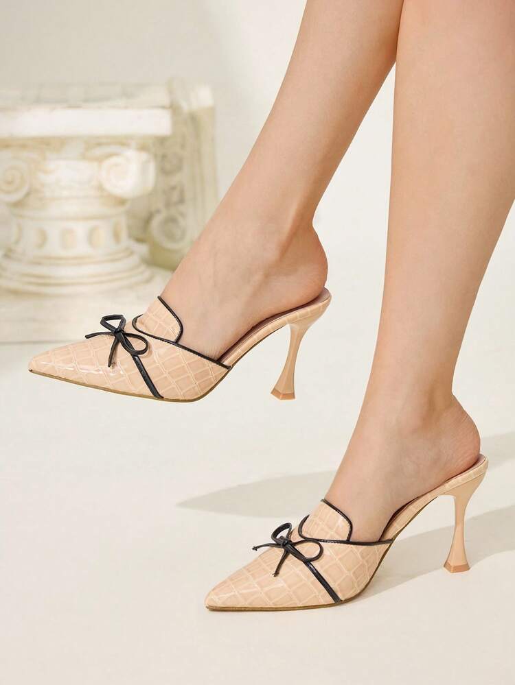 CUCCOO CHICEST Women's Pointed Toe High Heel Shoes With Bowknot, Elegant Commuting Fashion Camel Faux Lizard Leather Pumps, Mules, Loafers Suitable For Afternoon Tea, Date, Workplace, Formal Occasions