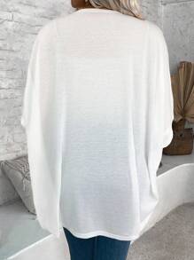 EMERY ROSE Casual White Lightweight Jacket - Knitted Fabric With Asymmetrical Hem And Batwing Sleeves Summer Cardigan Short Sleeve Cardigan White Shrug White Cardigan Fall Clothes Winter Clothes - White - View 4