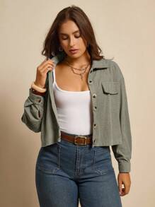 SHEIN LUNE Plus Size Fall Clothes Women Solid Color Minimalist Casual Long Sleeve Jacket Fall Jackets & Fall Women Clothes Winter Clothes Fall Back To School Kawaii Streetwear Women Vintage Clothes Grunge Basic Techno Stylish Plus Size Women's Khaki Casual Jacket Featuring A Classic Lapel Neckline And Extra, Long Sleeves With Gathered Cuffs. This Short Woven Outerwear Includes A Functional Drawstring Waist For A Flattering Fit Basic Back To School Autumn Going Out Tracksuit Crop Tops