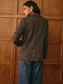 Poéselle Rown Bouclé Jacquard Tweed Blazer For Women –Classic Old Money Style Outerwear ,Thick Autumn Winter Textured Suit Jacket, Elegant Fashion Outerwear,Autumn Textured Blazer,Warm Outerwear Women,Felegant Tweed Coat,Cozy Office Fashion,Parisian Style Fall,Capsule Wardrobe Essential, Tweed Blazer Women - Multicolor - View 2