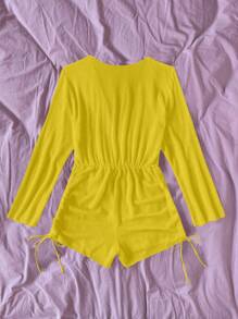 Swim Vcay 女士純色深V領遮臀裙 - 黃色 - 查看 4