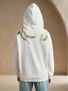 Anewsta Áo hoodie thêu hoa giản dị - trắng - Xem 2