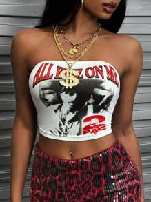 Rovax 女士字母与图案印花休闲短款抹胸 - 彩色 - 查看 5