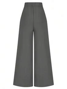 SHEIN Clasi Pantaloni casual a gamba ampia tinta unita di taglia curvy - Grigio Scuro - Visualizzare 2