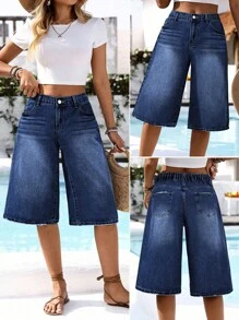 EMERY ROSE Plus Size Women Frayed Hem Pocket Loose Fit Jeans