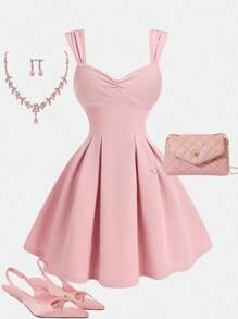 Girlism 少女粉色春装，适合情人节、生日、婚礼宾客、约会之夜、返校季 - 粉色 - 查看 1