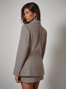 COSMINA Damen Hahnentrittmuster Jacke mit Kragen und Langarm und eleganter Midi-Rock Set - Verschiedenfarbig - Übersicht 2