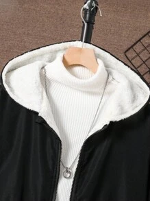 Teenage Boys' Thermal Lined Hooded Long Sleeve Jacket Chic Outfits For Autumn/Winter Fall - Black - View 5