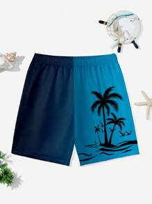 Pantaloncini casual larghi con stampa degradè di alberi di cocco, adatti per l'estate, per ragazzi adolescenti