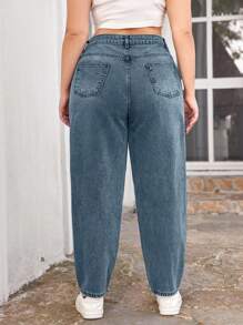 EURMUSE 100%Cotton Plus Size Tapered Casual Jeans - Dusty Blue - View 2