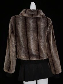 SHEIN ICON Abrigo de mujer con cremallera de estilo retro de piel sintética, elegante para otoño/invierno, abrigo de piel, abrigo de peluche