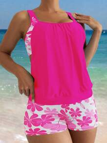 SHEIN Swim 2件套夏季海滩度假细肩带比基尼套装