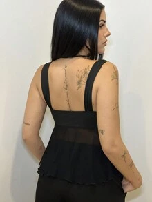 Áo ba lỗ lưới hở lưng bất đối xứng cho nữ - màu đen - Xem 2