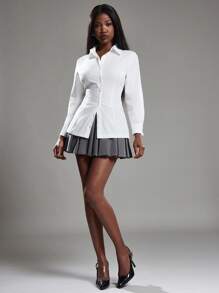 NYA SZN 上衣长袖纽扣领日常休闲商务休闲职业装办公室西服婚礼宾客棉质春夏女士上衣 - 白色 - 查看 4