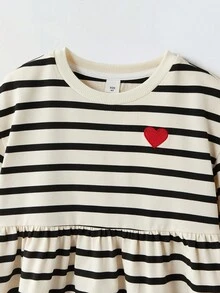 Maija Kids Maija Kids Young Girl Round Neck Striped Fabric Dress Girl Striped Dress Toddler Girl Striped Dress Kids Striped Dress Black And White Striped Dress Girls Black And Cream Dress Fall Winter - Black and White - View 4