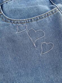 SHEIN MOD Jeans rectos de pierna casual de mujer con bordado de corazón lavado - Azul - Ver 4