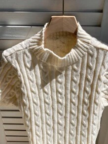 Comfortcana Women's Twist Cable Pattern Backless Lace-Up Short Sleeve Knitted Dress - Apricot - View 4