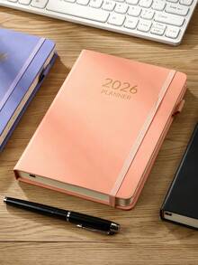 SHEIN 1 New 2026 A5-Size Thickened English Planner, 180 Sheets (360 Pages) Thick Annual Calendar Book, 365-Day Daily Planning Agenda Book, A5 Elastic Band Notebook For Daily Life, Office Scenarios And School Use