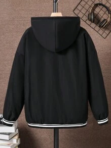 Teenage Boys' Thermal Lined Hooded Long Sleeve Jacket Chic Outfits For Autumn/Winter Fall - Black - View 2