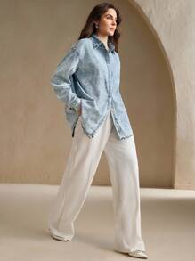 Anewsta 重磅刺绣女式蓝色牛仔裤，街头风格 - 中等水洗藍 - 查看 3