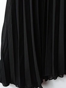 GlowEve 女士时尚优雅不对称下摆网眼拼布休闲通勤百搭半身裙 - 黑色 - 查看 3