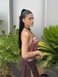 Lucia Bellido Lưới che Sarong bãi biển kỳ nghỉ hè Ibiza trang phục đi biển Boho, thanh lịch, kỳ nghỉ trong suốt - màu nâu - Xem 3