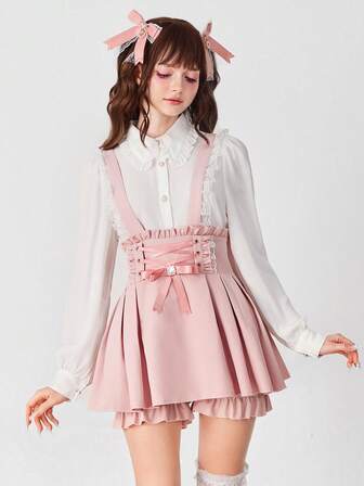 Damen einfarbiger Taillenbindung Design süßer Träger-Romper