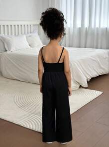 Combinaison-pantalon sans manches, style urbain chic, ajustée, côtelée, avec texte graphique, patch, taille décorée, jambe large, noire - Noir - Voir 7