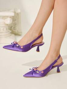 CUCCOO CHICEST Giày cao gót mũi nhọn thanh lịch dành cho nữ với họa tiết hoa hồng 3D, điểm nhấn nơ, gót nhọn, chất liệu satin, thích hợp cho những dịp trang trọng, tiệc tùng, hẹn hò, trà chiều, Halloween, màu tím - Màu tím - Xem 6