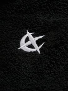 PAVTROS Manfinity Streetrush Men's Casual Embroidered Fleece Jacket, Autumn/Winter, Y2k Jacket, Cross Jacket, Letter Man Jacket, Grunge - Black - View 2