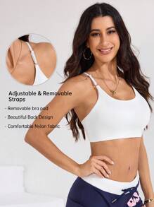 Easithlete 女士户外健身、跑步、锻炼、瑜伽运动文胸 - 白色 - 查看 6