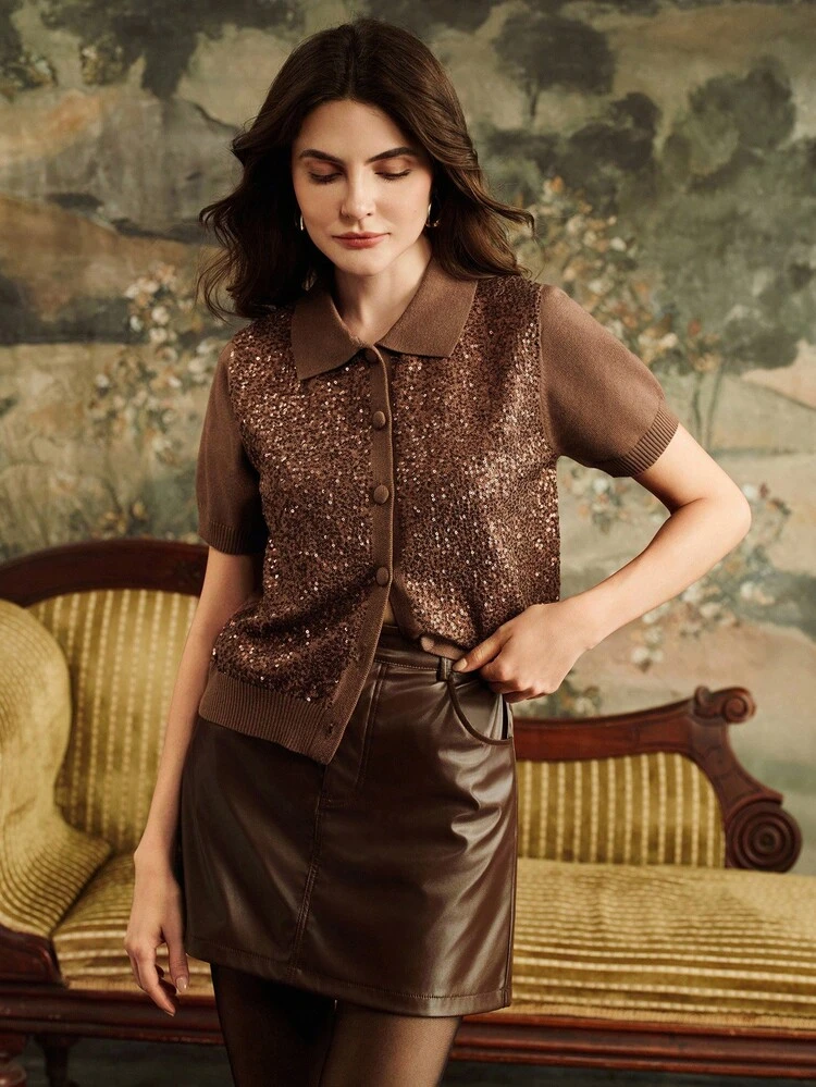 Women's Casual Beaded Short Sleeve Cardigan