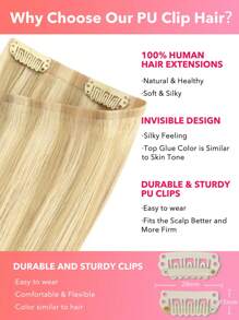 Seamless Clip Ins 7 PIEZAS Extensiones de cabello humano sin costuras de PU 100% cabello humano real de 14-22 pulgadas, color rubio balayage ombre, con piel de trama, extensiones de cabello Remy con clip, 110G - S16/613 - Ver 5